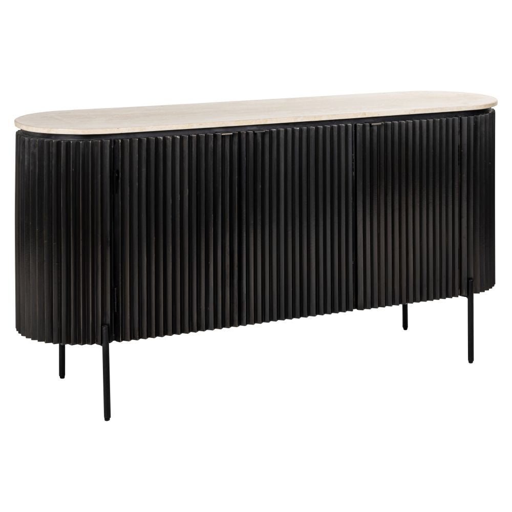 Comoda din Travertin si MDF Bej/Negru L161xH82cm Hampton Richmond Interiors
