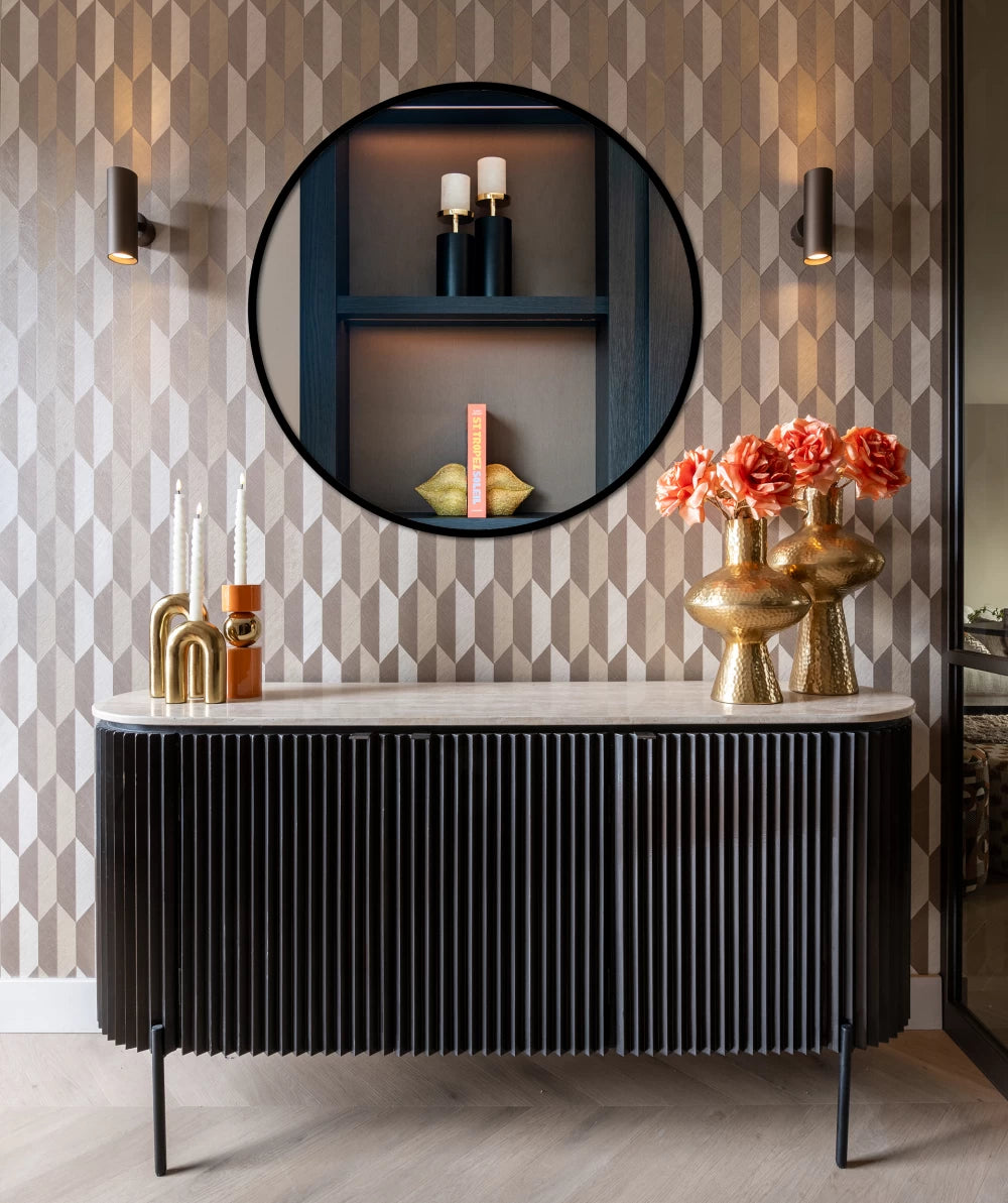 Comoda din Travertin si MDF Bej/Negru L161xH82cm Hampton Richmond Interiors