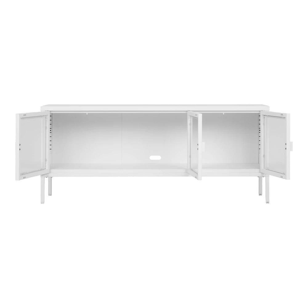 Comoda TV cu 3 usi din Sticla transparenta si Metal Alb L130xH55cm Brisbane