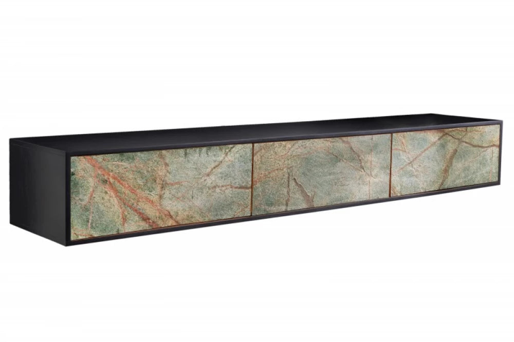 Comoda TV cu usi furnir de piatra Turcoaz din Lemn de salcam lacuit Negru L200xH50cm Mountain Soul