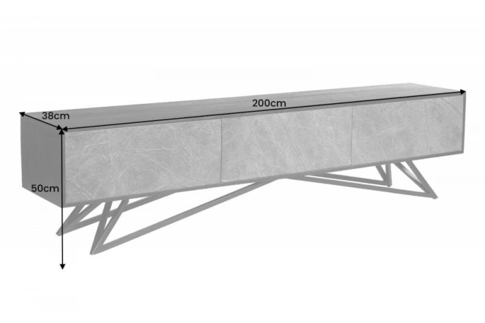 Comoda TV cu usi furnir de piatra Turcoaz din Lemn de salcam lacuit Negru L200xH50cm Mountain Soul