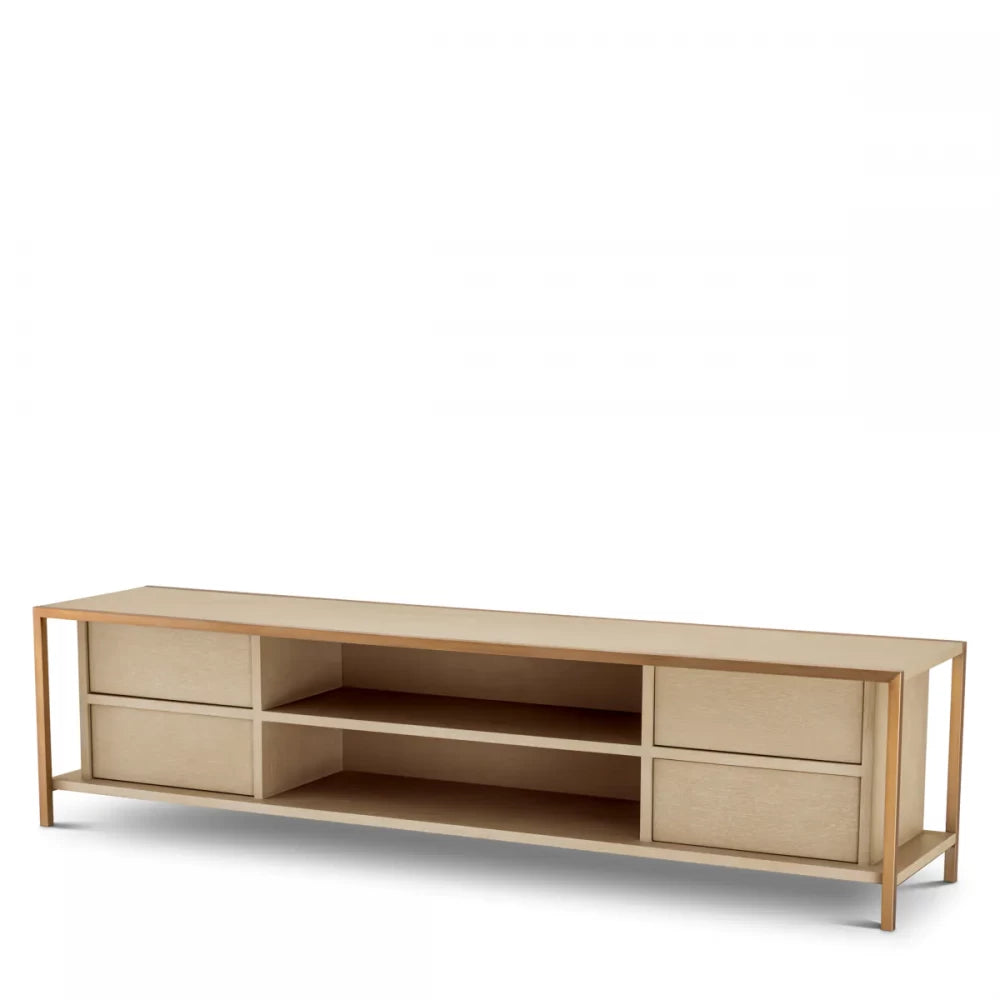 Comoda TV din Furnir de stejar Maro deschis si Metal Alama L220xH56cm Wilmot Eichholtz