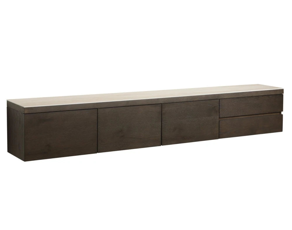 Comoda TV din Furnir de stejar Maro si Ceramica Bej L220xH35cm Lachance Richmond interiors