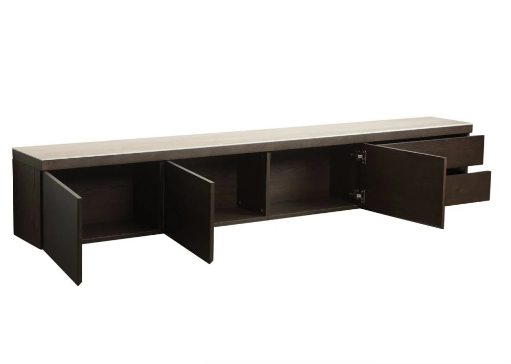 Comoda TV din Furnir de stejar Maro si Ceramica Bej L220xH35cm Lachance Richmond interiors