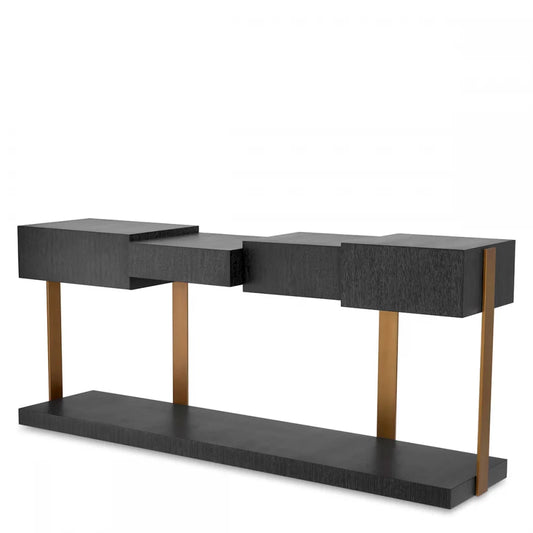 Consola din Furnir de stejar Gri carbune si Metal Alama L180xH76.5cm Nerone Eichholtz