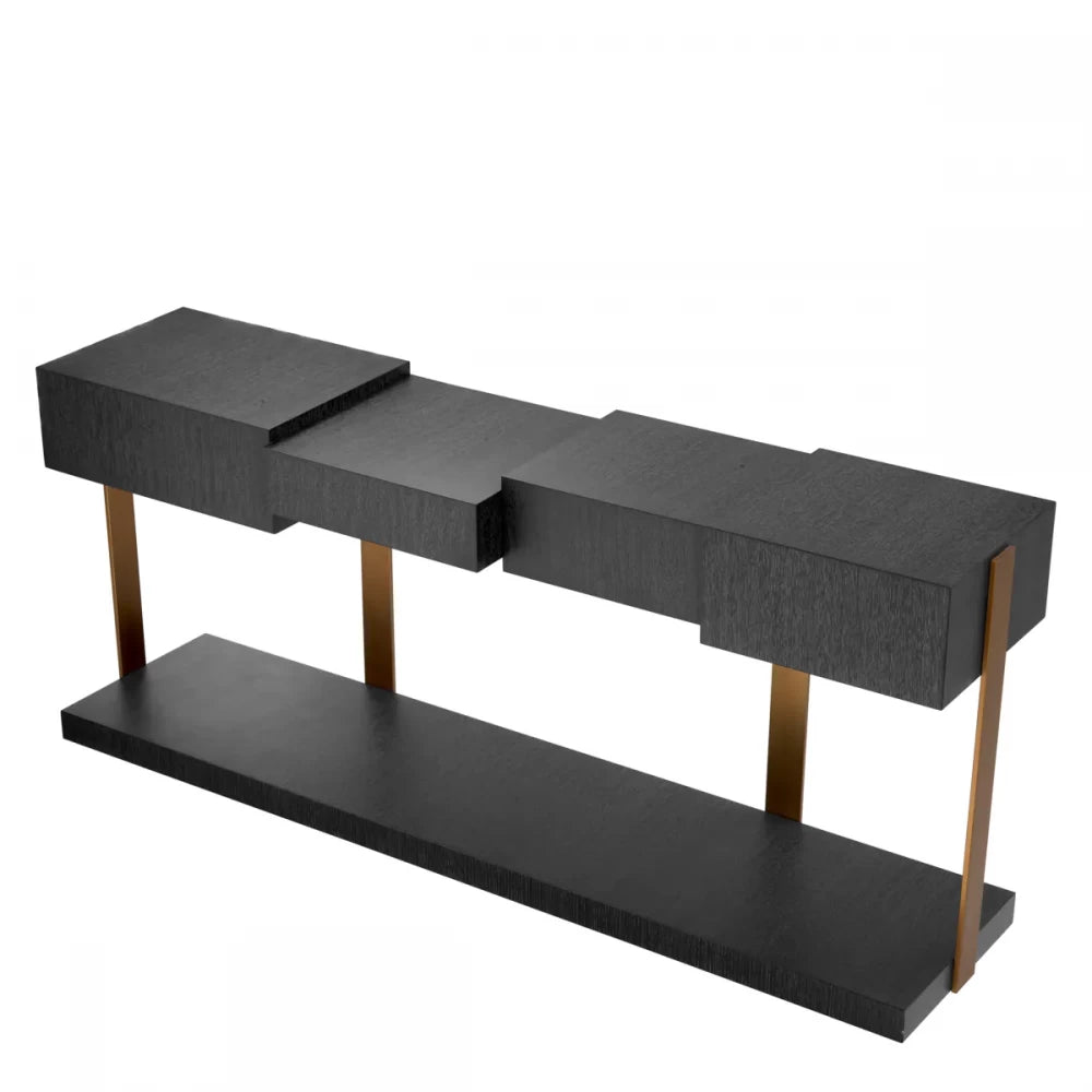 Consola din Furnir de stejar Gri carbune si Metal Alama L180xH76.5cm Nerone Eichholtz