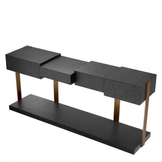 Consola din Furnir de stejar Gri carbune si Metal Alama L180xH76.5cm Nerone Eichholtz