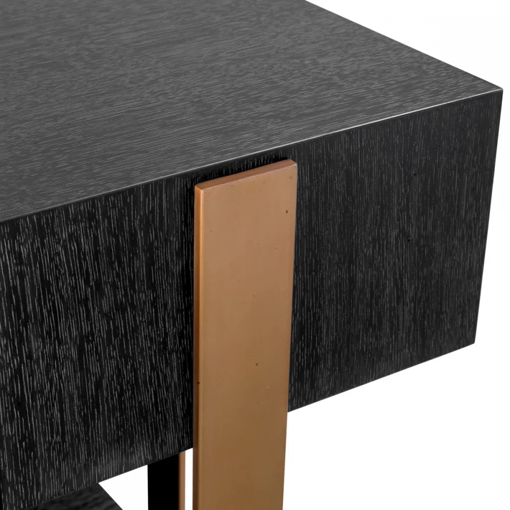 Consola din Furnir de stejar Gri carbune si Metal Alama L180xH76.5cm Nerone Eichholtz