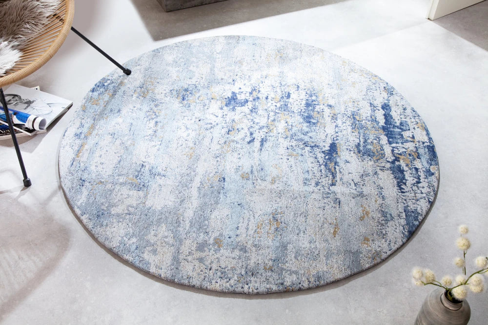 Covor rotund din Bumbac/Poliester Albastru D150cm Modern Art