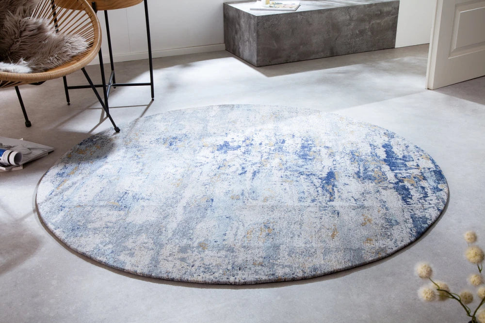 Covor rotund din Bumbac/Poliester Albastru D150cm Modern Art