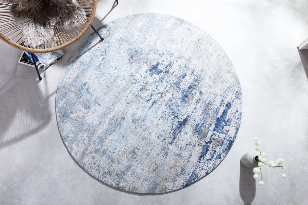 Covor rotund din Bumbac/Poliester Albastru D150cm Modern Art