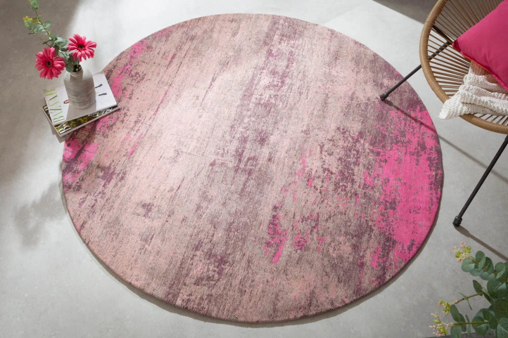 Covor rotund din Bumbac/Poliester Roz D150cm Modern Art