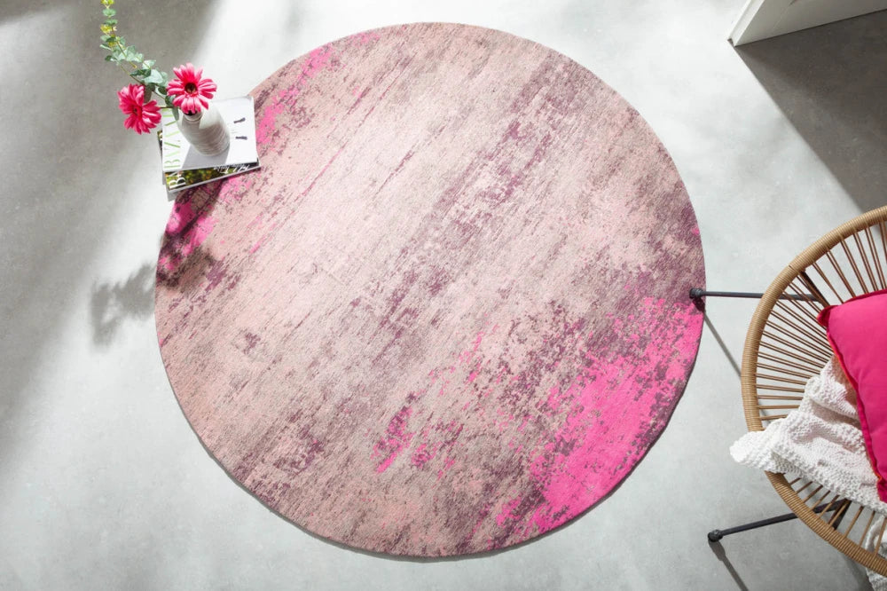 Covor rotund din Bumbac/Poliester Roz D150cm Modern Art