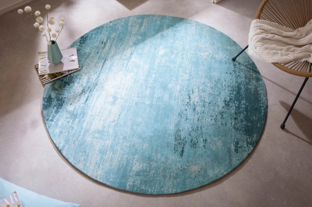 Covor rotund din Bumbac/Poliester Turcoaz D150cm Modern Art