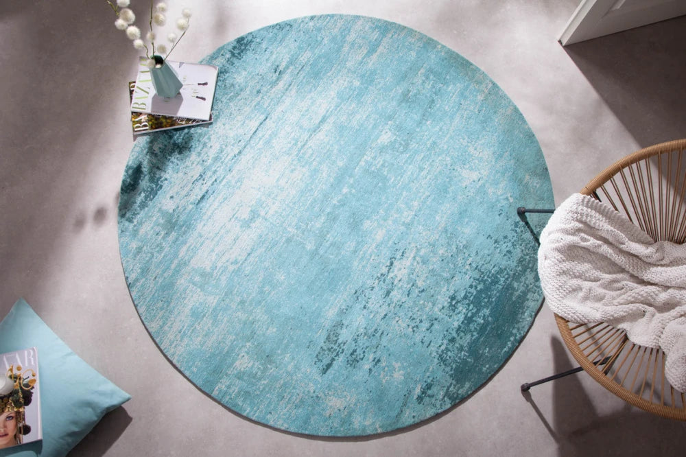 Covor rotund din Bumbac/Poliester Turcoaz D150cm Modern Art