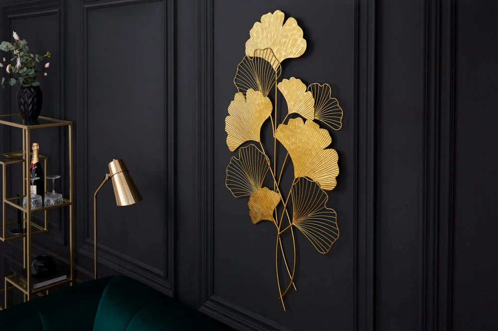 Decoratiune de perete din Metal Auriu H110xL58cm Ginkgo