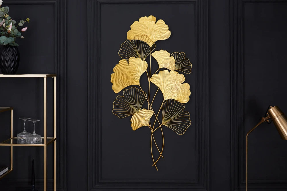 Decoratiune de perete din Metal Auriu H110xL58cm Ginkgo