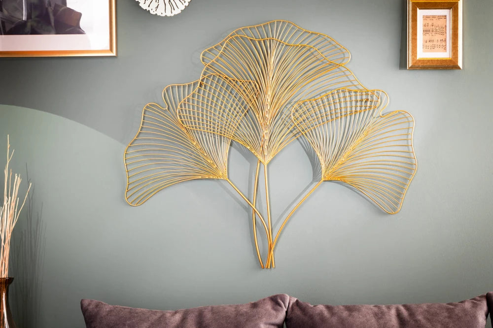 Decoratiune de perete din Metal Auriu H76xL90cm Ginkgo
