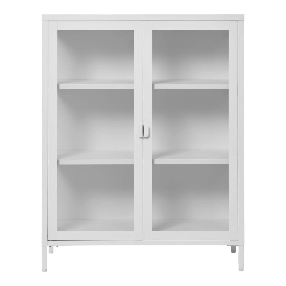 Dulap cu 2 usi din Sticla transparenta si Metal Alb L80xH101cm Brisbane