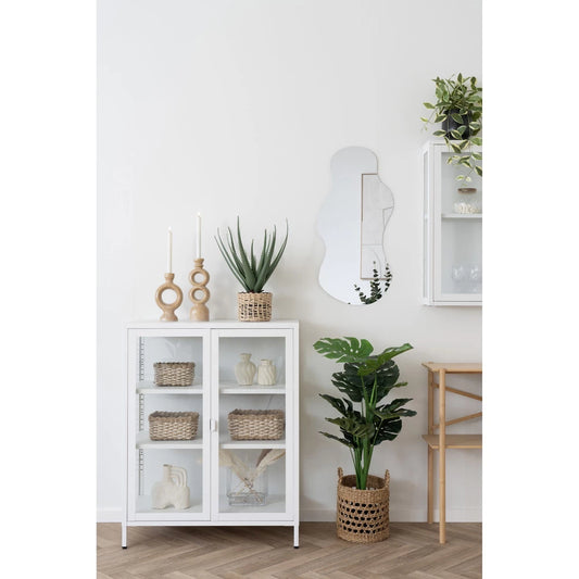 Dulap cu 2 usi din Sticla transparenta si Metal Alb L80xH101cm Brisbane