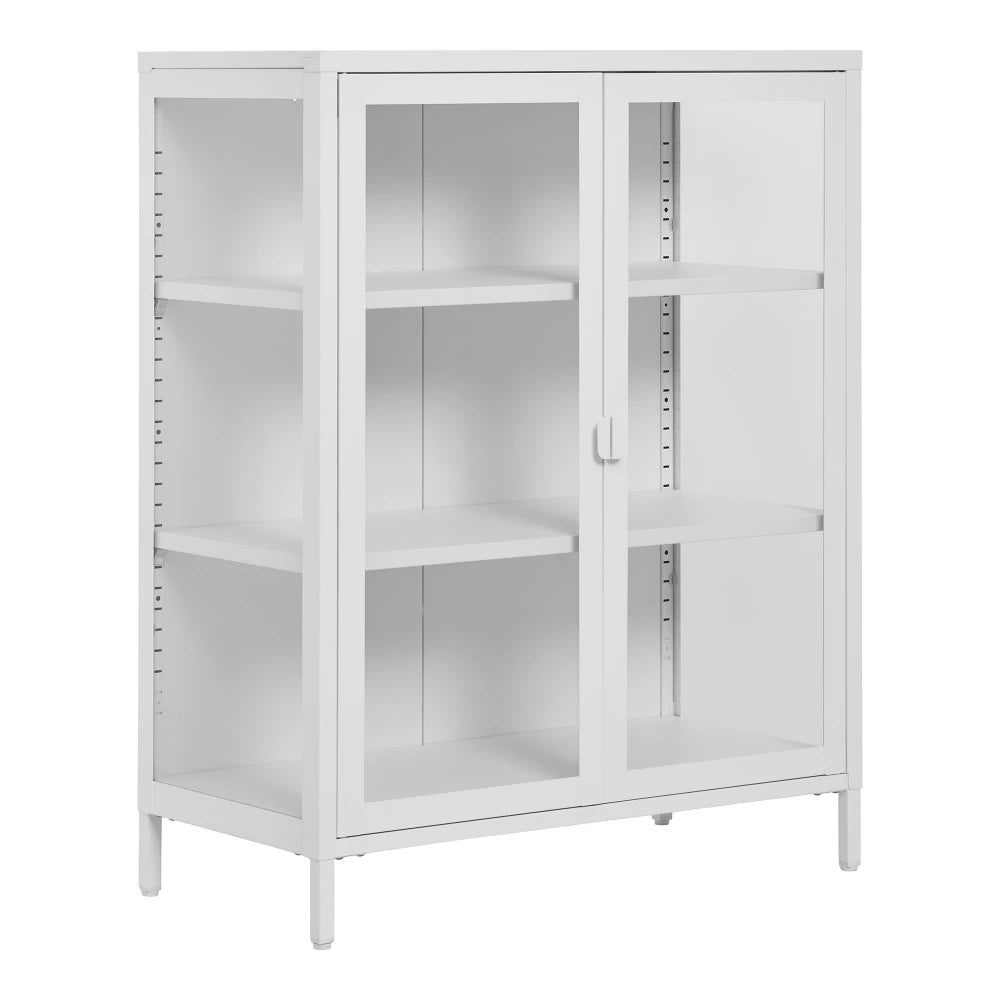 Dulap cu 2 usi din Sticla transparenta si Metal Alb L80xH101cm Brisbane