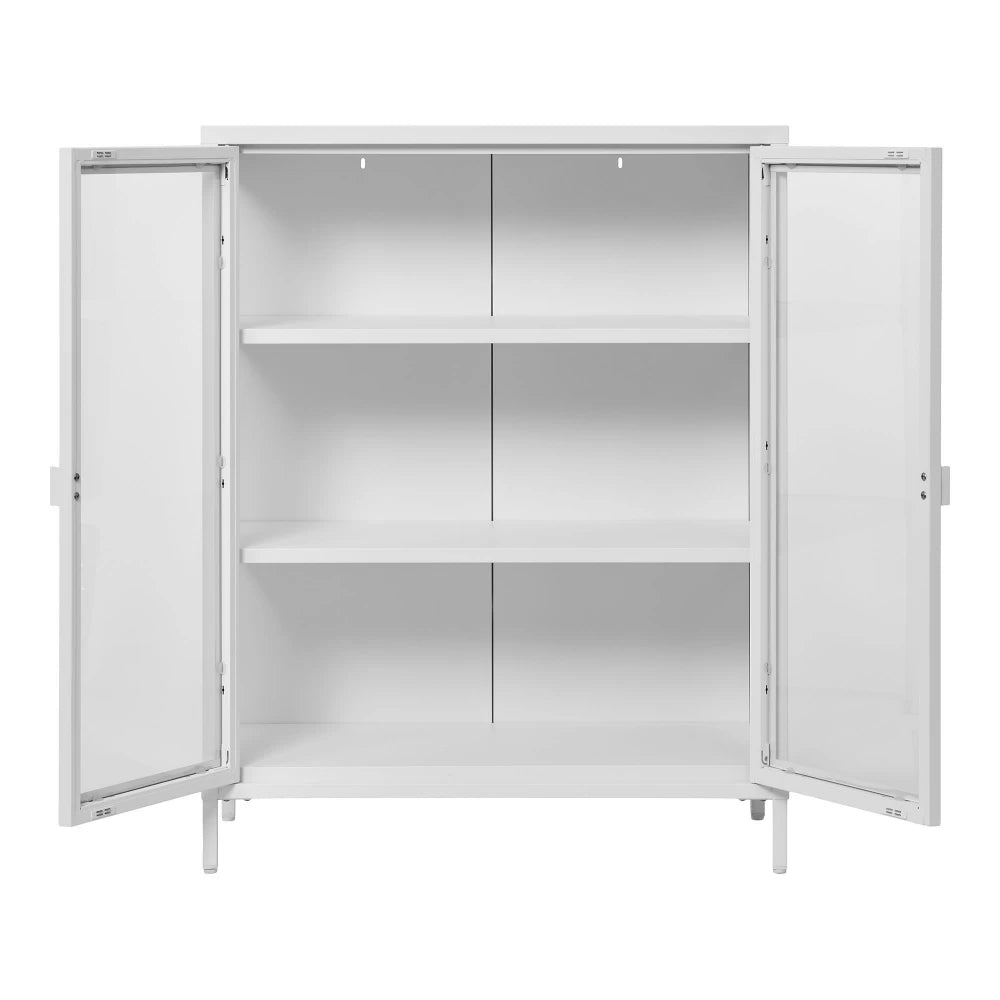 Dulap cu 2 usi din Sticla transparenta si Metal Alb L80xH101cm Brisbane