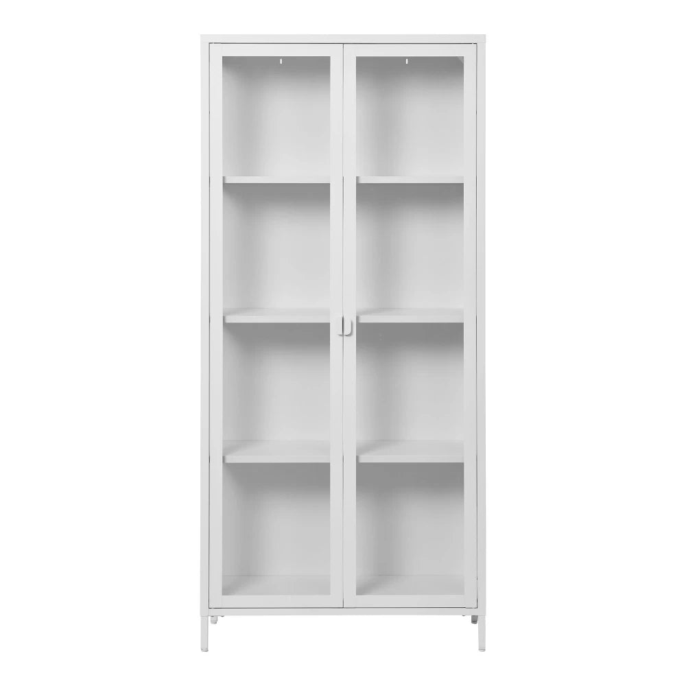 Dulap cu 2 usi din Sticla transparenta si Metal Alb L80xH175cm Brisbane