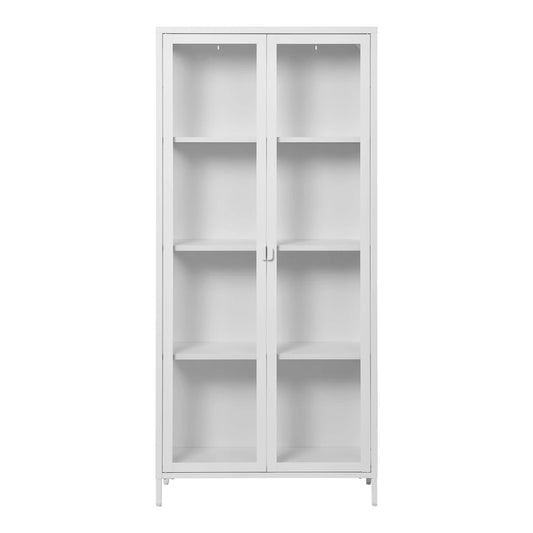 Dulap cu 2 usi din Sticla transparenta si Metal Alb L80xH175cm Brisbane