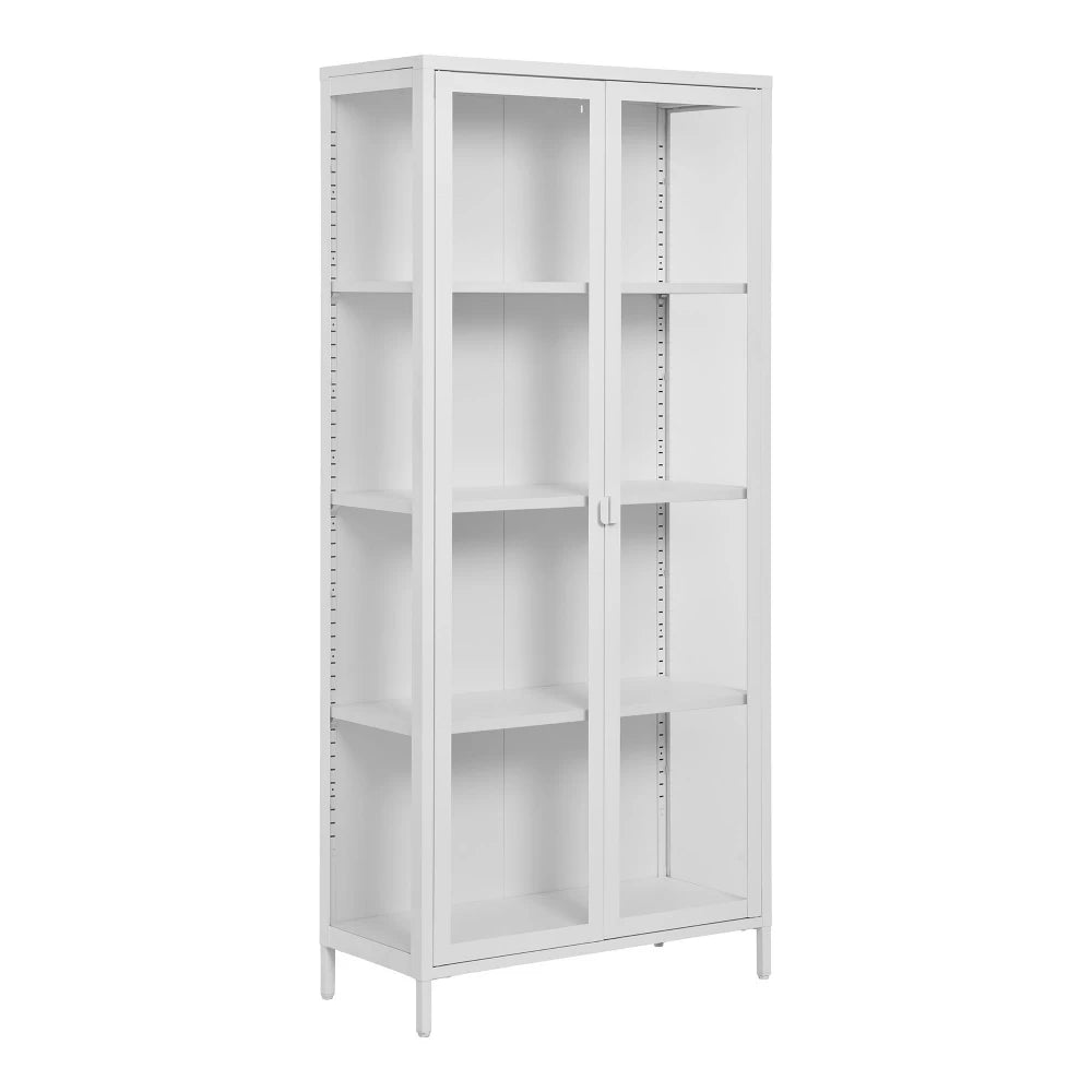 Dulap cu 2 usi din Sticla transparenta si Metal Alb L80xH175cm Brisbane