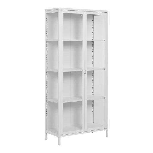 Dulap cu 2 usi din Sticla transparenta si Metal Alb L80xH175cm Brisbane