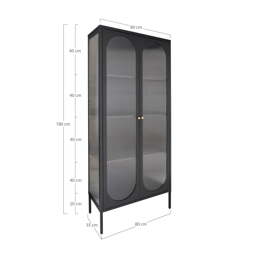 Dulap cu 2 usi din Sticla transparenta si Metal Negru L80xH180cm Adelaide