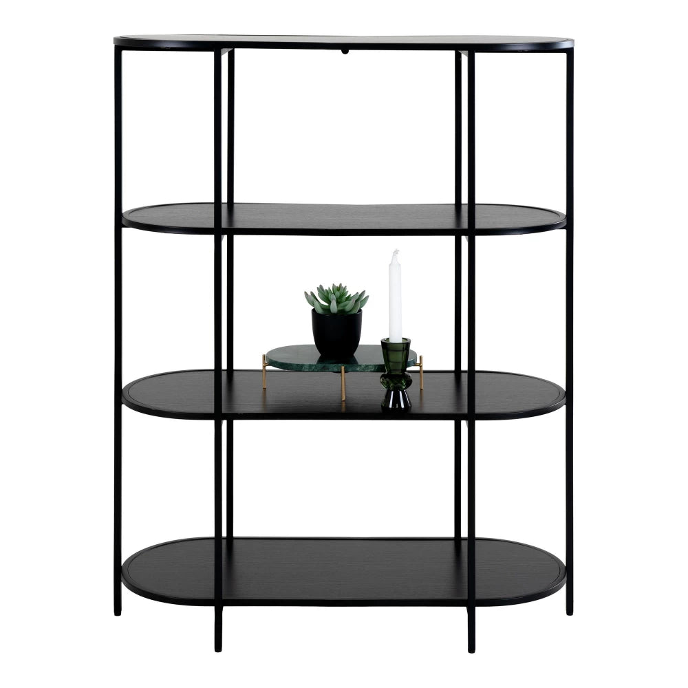 Etajera cu 4 rafturi din PAL Negru si Metal Negru L85xH111cm Vita