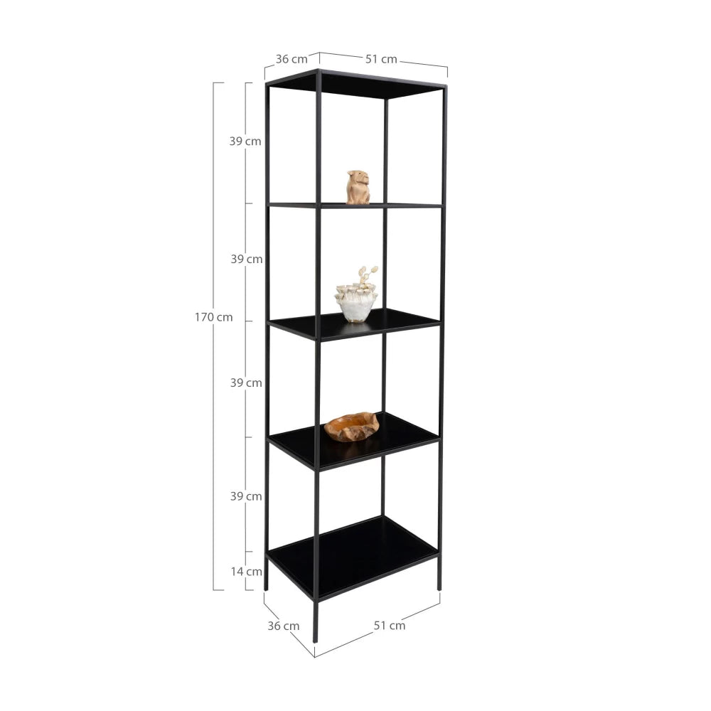 Etajera cu 5 rafturi din PAL Negru si Metal Negru L51xH170cm Vita