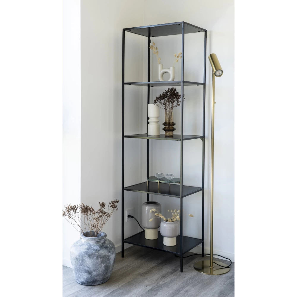 Etajera cu 5 rafturi din PAL Negru si Metal Negru L51xH170cm Vita