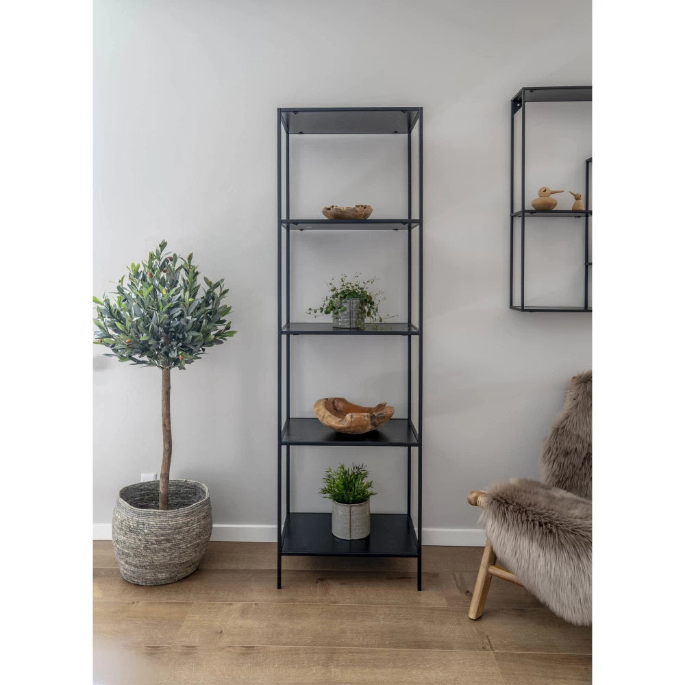 Etajera cu 5 rafturi din PAL Negru si Metal Negru L51xH170cm Vita