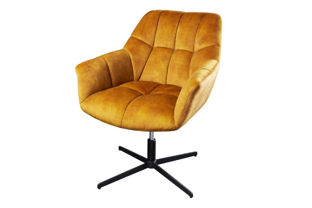 Fotoliu rotativ tapitat cu Catifea Galben si picioare din Metal Negru/Argintiu H83-90xL76xA80cm Papillon