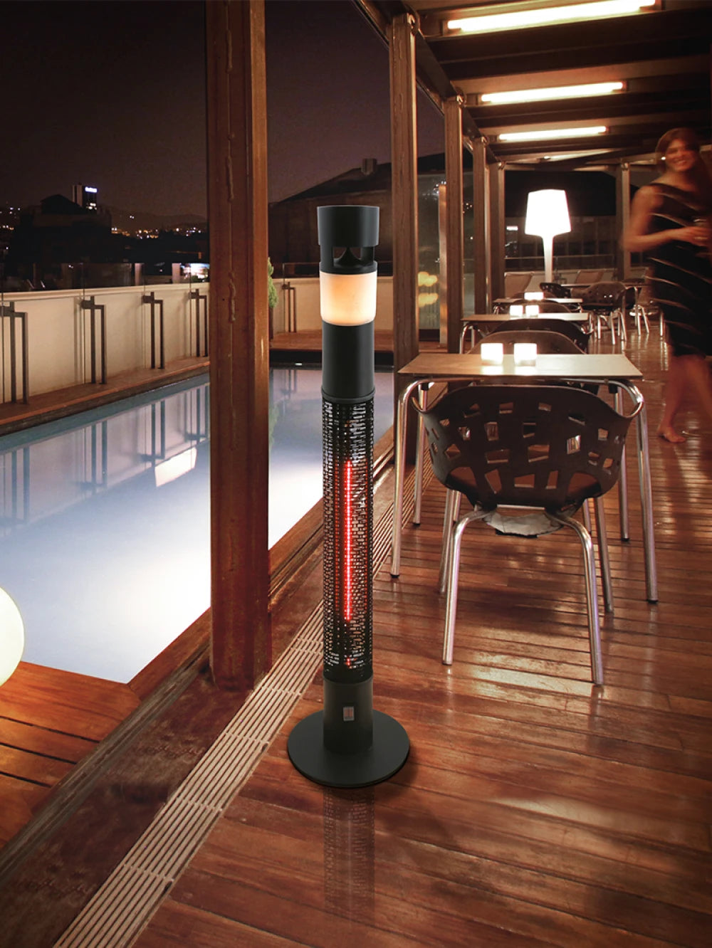 Incalzitor Electric cu Iluminat din Metal Negru 8W + 1500W D28xH110cm Heat Sound