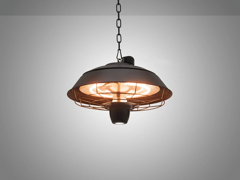 Incalzitor Electric cu Iluminat din Metal/Plastic Negru 1W + 1500W D42,5xH90cm Heat Vintage