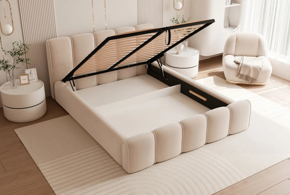 Pat 140 x 200 tapitat cu Catifea Dream velvet Crem Nero