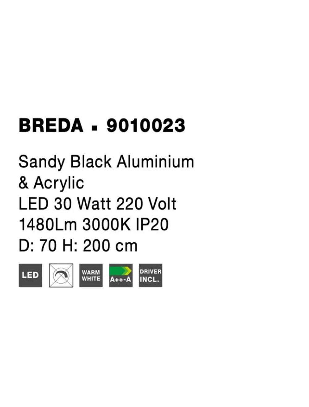 Lustra din Aluminiu Negru H200xL70cm IP20 29W 1480lm 3000k BREDA
