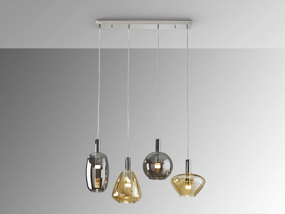 Lustra din Metal Argintiu si Sticla Auriu Amber/Fumuriu 20W L71,5xH150cm Nara