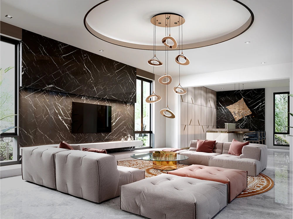 Lustra din Otel Rosegold si Acrilic Rosegold 140W D75xH240cm Mirena