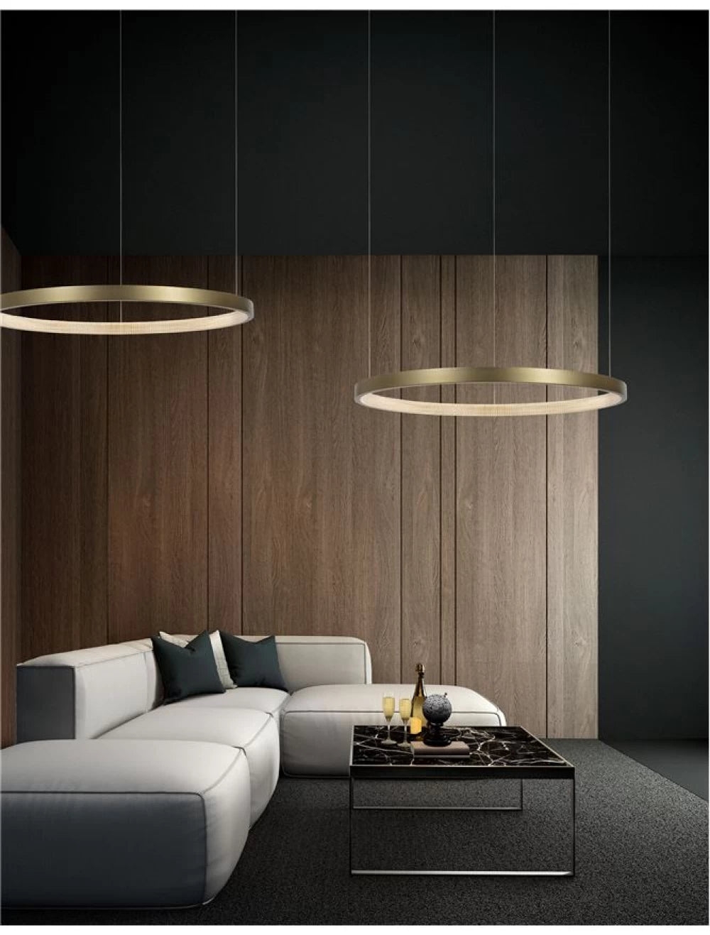 Lustra structura din Aluminiu Alama antichizata si abajur din Acrilic Transparent H180xL108cm IP20 35W 1900lm 3000k VEGAS
