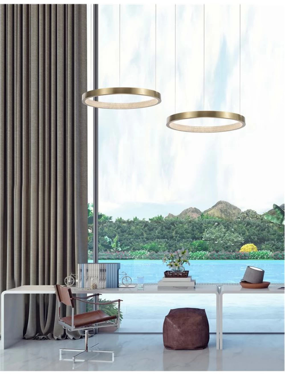 Lustra structura din Aluminiu Alama antichizata si abajur din Acrilic Transparent H180xL45cm IP20 18W 1020lm 3000k VEGAS