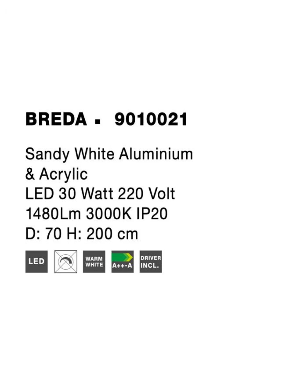 Lustra structura din Aluminiu Alb si abajur din Acrilic  H200xL70cm IP20 30W 1480lm 3000k BREDA