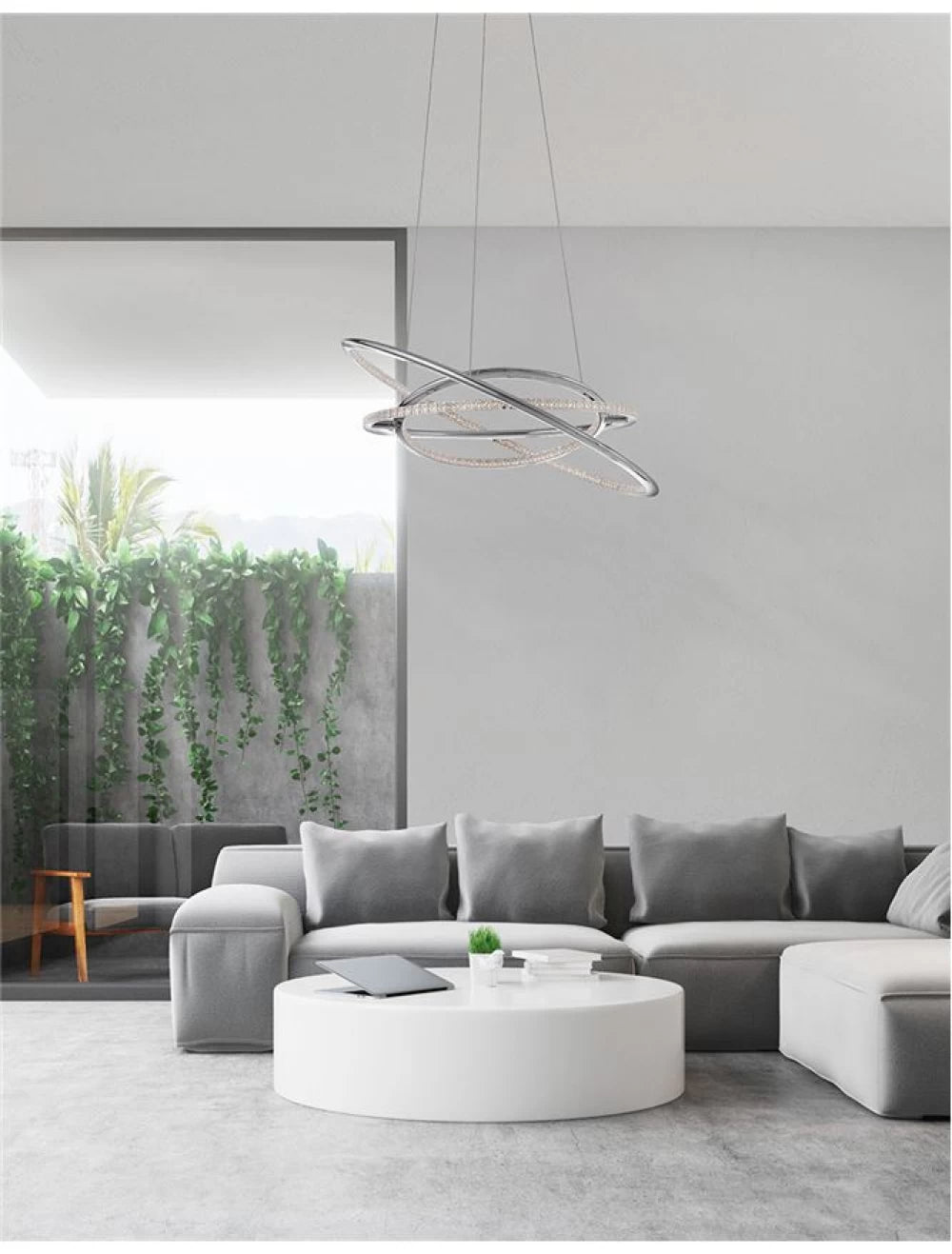 Lustra structura din Aluminiu Argintiu si abajur din Acrilic Transparent H120xL60cm IP20 53W 5071lm 3000k LIVORNO