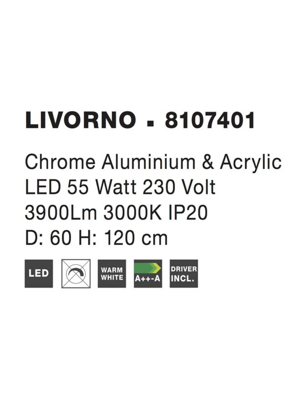 Lustra structura din Aluminiu Argintiu si abajur din Acrilic Transparent H120xL60cm IP20 53W 5071lm 3000k LIVORNO