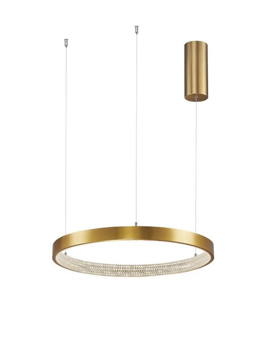 Lustra structura din Aluminiu Auriu antichizat si abajur din Acrilic Transparent H120xL40cm IP20 30W 1827lm 3000k PRESTON