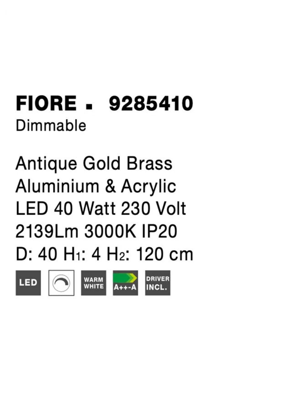 Lustra structura din Aluminiu Auriu antichizat si abajur din Acrilic Transparent H120xL40cm IP20 40W 2139lm 3000k FIORE