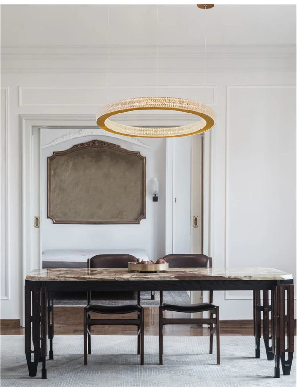 Lustra structura din Aluminiu Auriu antichizat si abajur din Acrilic Transparent H120xL40cm IP20 40W 2139lm 3000k FIORE